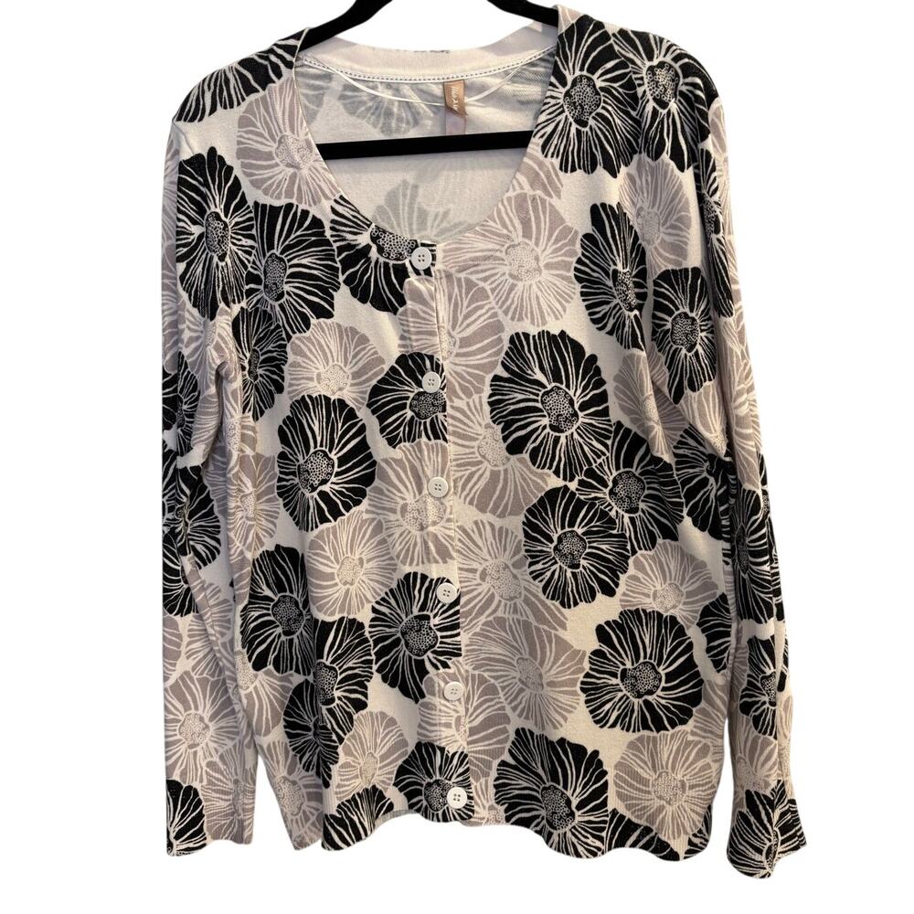 White Stag Floral Cardigan Button Up Sweater Knit Office Workwear Size Large